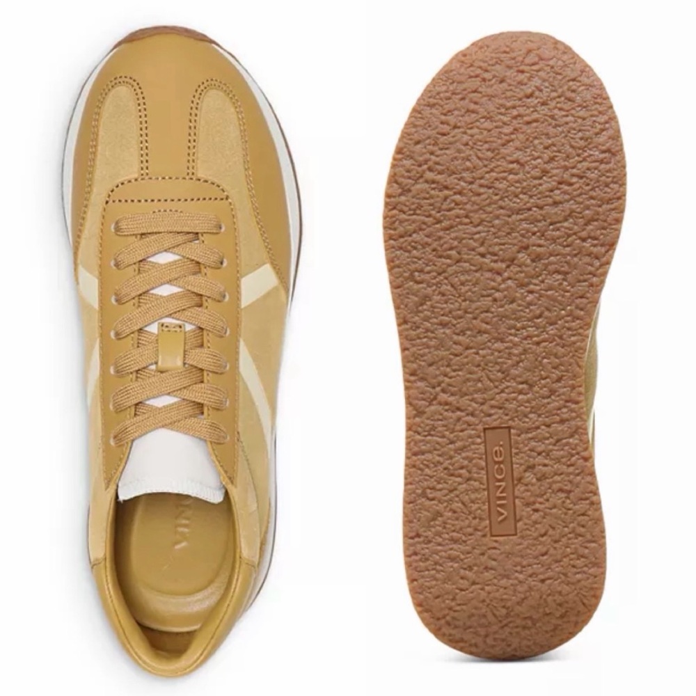 VINCE • Mustard Yellow Ohara Leather/Suede Lace-Up Oxford Sneakers, 10 - Picture 5 of 16